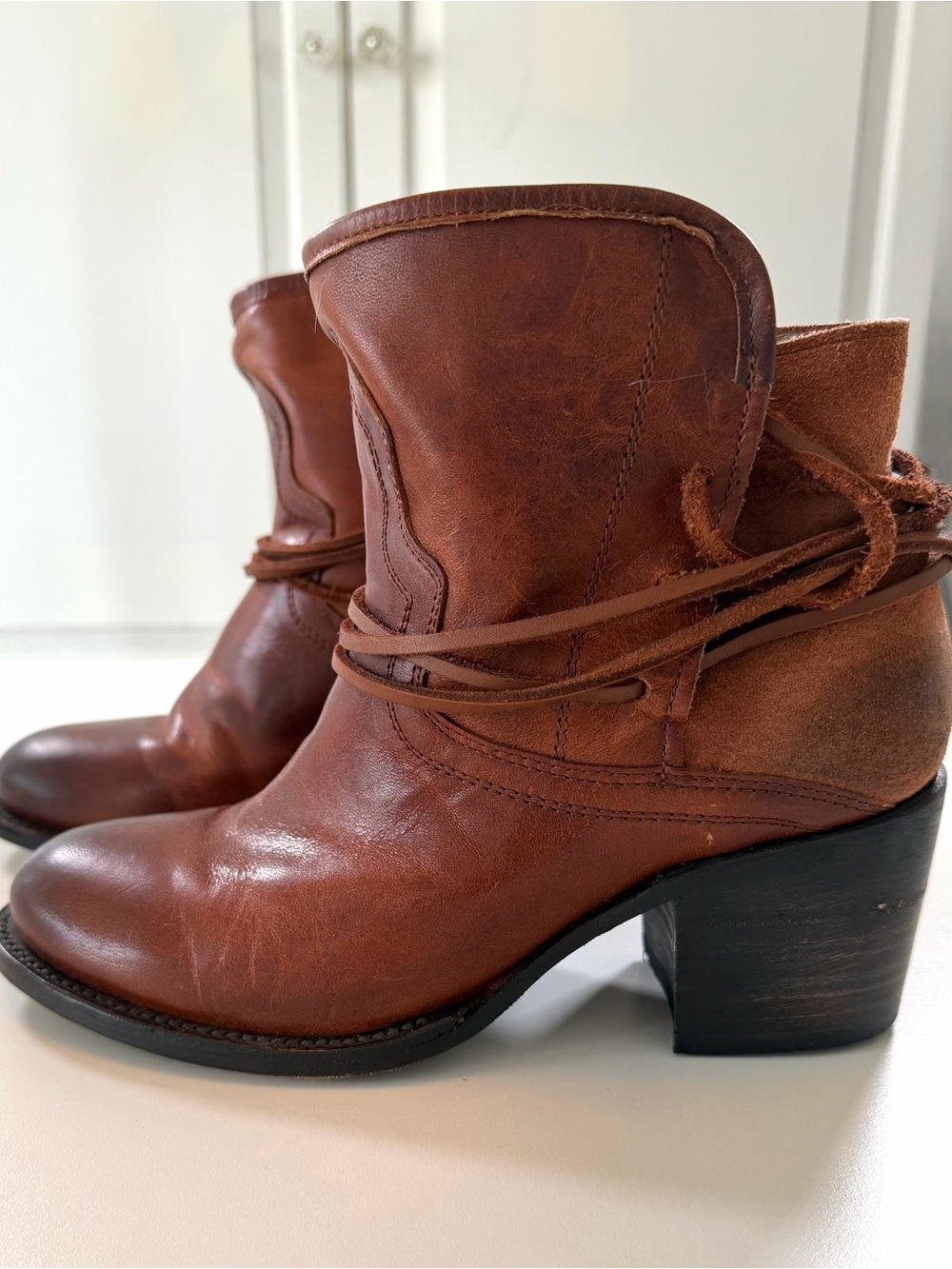 Freebird Casey Leather Ankle Boots Size 7 Cognac Western Boho